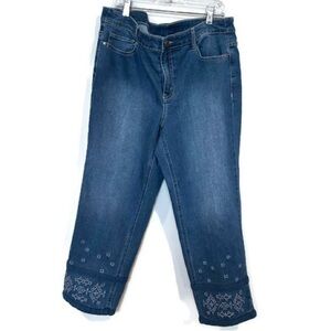 Christopher & Banks Denim Blue Cropped Jeans with Embroidered & Lace Detail